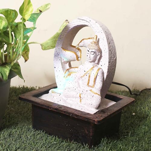 Art N Hub Lord Buddha Home Decorative Water Fountain Best Home and Office Inauguration Gift Items | Built (21 x 18 x 26 CM | Dotted Pink Golden)