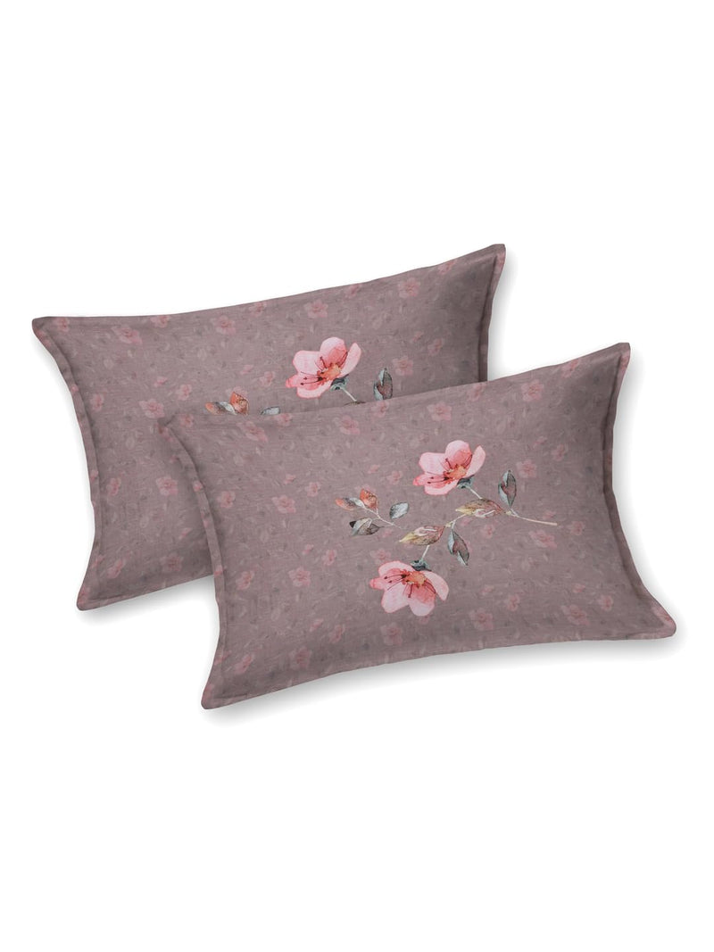 Salona Bichona Pink & Cream Floral Printed Cotton 300 Tc King Size Bedsheet with 2 Pillow Covers