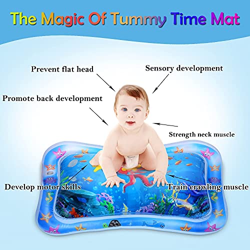 Tec Tavakkal Baby Kids Water Play Mat Toys Inflatable Tummy Time Leakproof Water Play Mat, Fun Activity Play Center Indoor and Outdoor Water Play Mat for Baby Random Design,Pack of 1 set,Blue