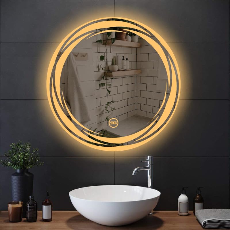 Spark Glass Round LED Sensor Mirror. (LedColour: White, Warm White, & Mix Light) - (Size:24x24 Inch)