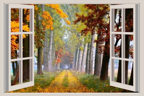 JVERF - JZZA27997 Seasons Autumn Trees| Self-Adhesive Open Window Wall Sticker