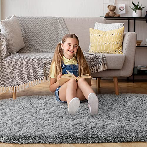 Deoxys Super Soft Modern Shag Area Rugs Fluffy Living Room Carpet Comfy Bedroom Home Decorate Floor Kids Playing Mat 50 * 80 CM-Grey