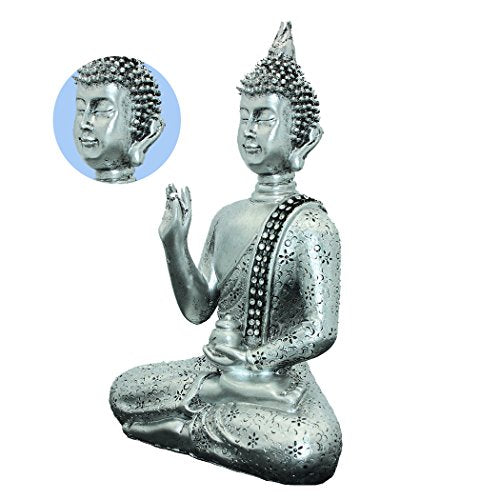 7.09"(H)Thai Buddha Meditating Peace Harmony Statue Silver Resin Home Decor Buddha BS111