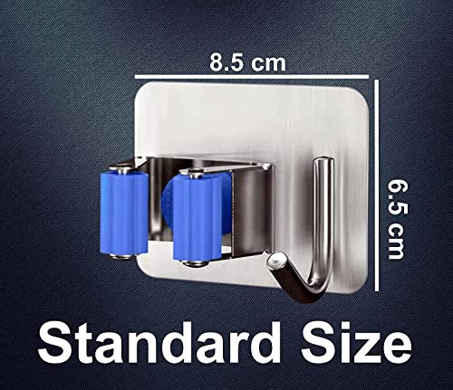 JIALTO 1 Pcs Stainless Steel Broom Holder with Hook - Wall-Mounted Adhesive Storage Solution for Broom Holders, Home, and Kitchen Organization