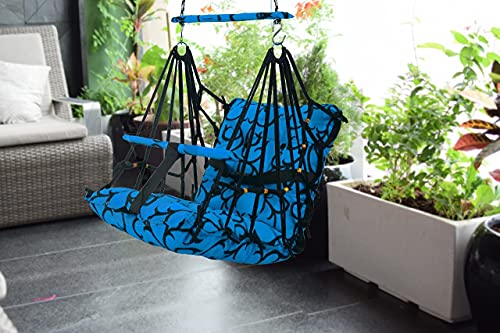 BOFFLE® Cotton Swing Chair for Kids Baby's Children Folding and Washable 1-6 Years with Safety Belt/Home,Garden Jhula for Babies|Swing for Kids | Seat and Back Side 16x16 inch (Blue,1 Seater)