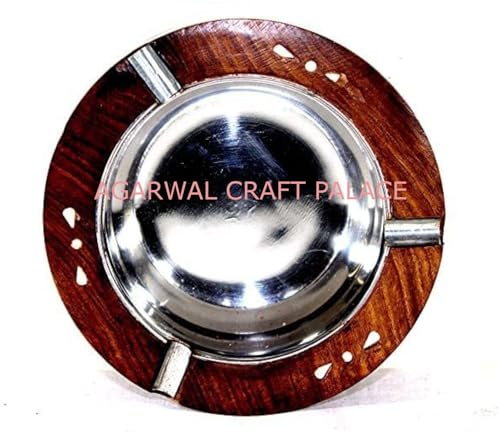 AGARWAL CRAFT PALACE Wooden Cigarette Ashtray, Sheesham Wood AshTray, Smoke Ash Holder, Tabletop Ash Catcher for Outdoors and Indoors, Smoking Ashtray for Home, Bar, Office & Car, Gift for Smokers