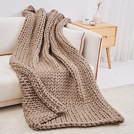 THE HOME TALK Beautifully Knitted and Textured Blanket | Very Soft and Premium Wool | Snuggle up Any time in This Luxurious All-Season Blanket | Lightweight Cozy Blankets (Taupe, 50X70 inches)