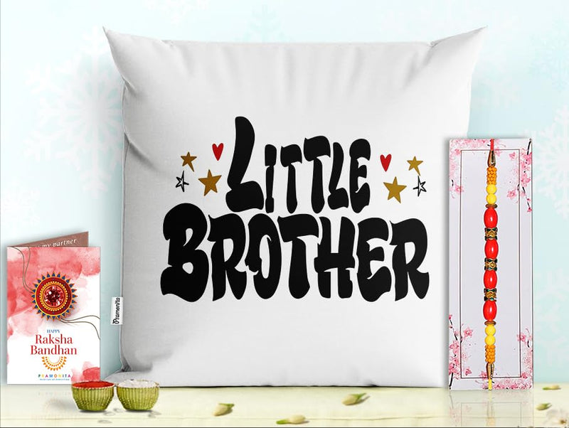 Pillow Rakhi for Brother with Gift - Rakhi with Rakhi Cushion with Filler Greeting Card- Rakhi for Brother, Gifts for Brother, Gifts for Rakhi, Gifts for Rakshabandhan Rakhi Gifts-PD-CU-14