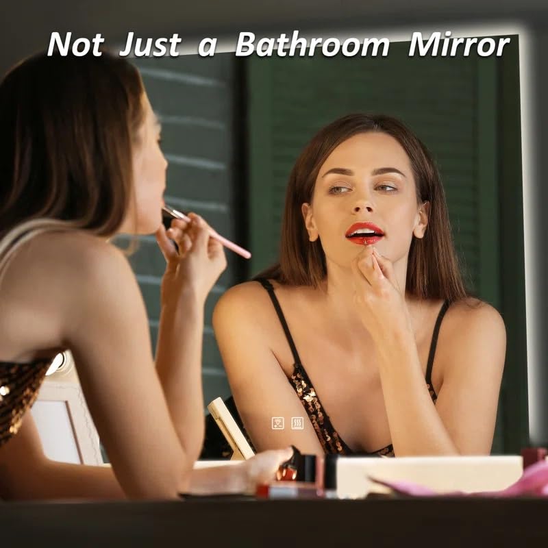 Artessa Minimalist Rectangular LEd Mirror with Defogger, Dimmer-Option, 3-Colour LED for Bathroom (120 x 90 CM)