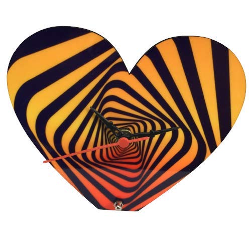 Heart Shape Wooden (MDF) Table Clock Infinity Print Yellow Colour