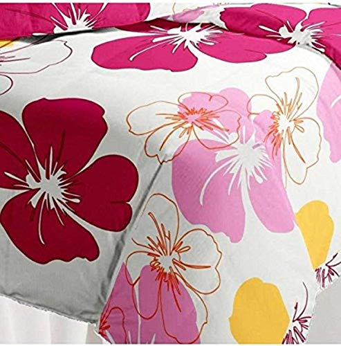 HANUMANT Poly Cotton Flower Printed Reversible Single Bed Comforter Dohar/Blanket/Quilt (Multicolour) (Big Pink, Single Bed)