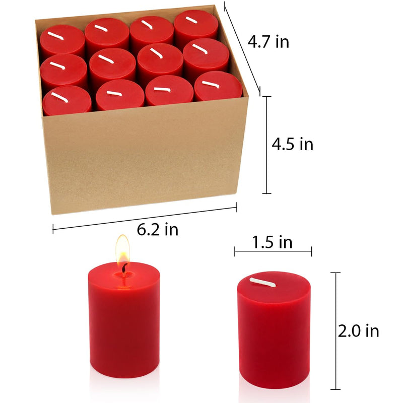 12 Hours Red Votive Candles, 2.0 Inch Unscented Wax Candles for Wedding, Party, Holiday & Home, 24 Packs