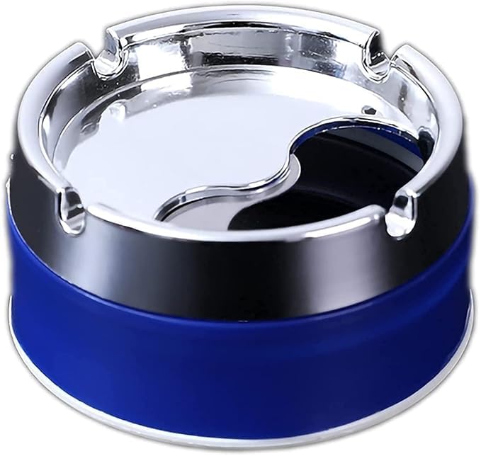 Plastic and Stainless Steel Unbreakable Windproof Tabletop ashtray for Home and Office Closed Printing Unbreakable Ashtray, revovling
