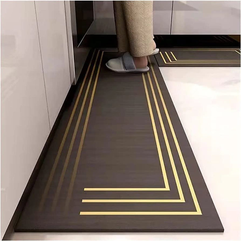 HomeCloud Rubber Kitchen Mats for Floor Set of 2 Pcs | Non-Skid, Soft Absorbent Rugs for Kitchen, Laundry, and Hallway | 120x40cm, 40x60cm| 4mm Thickness | Gold_Linning_Black