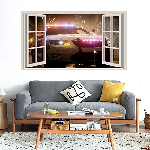 GADGETS WRAP Printed Wall Decal Sticker Fake Window Style Decal (90cm x 50cm) - Police Car Action