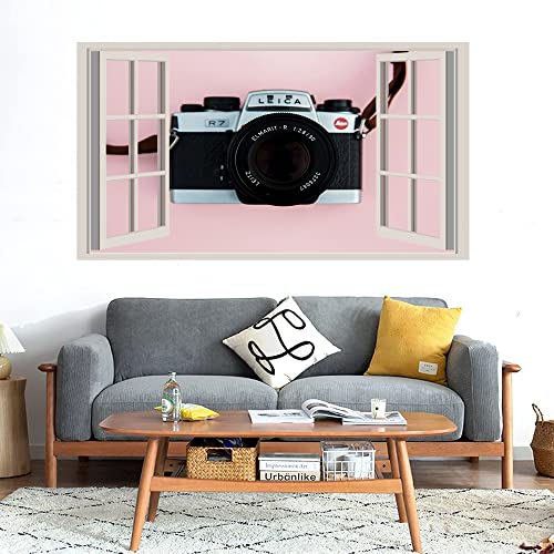 GADGETS WRAP Printed Wall Decal Sticker Fake Window Style Decal (90cm x 50cm) - Retro Camera Pink