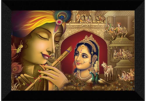 SAF Pack of 1 Radha krishna religious modern art wall painting with framed for living room 11 inch x 14 inch CANFM31424