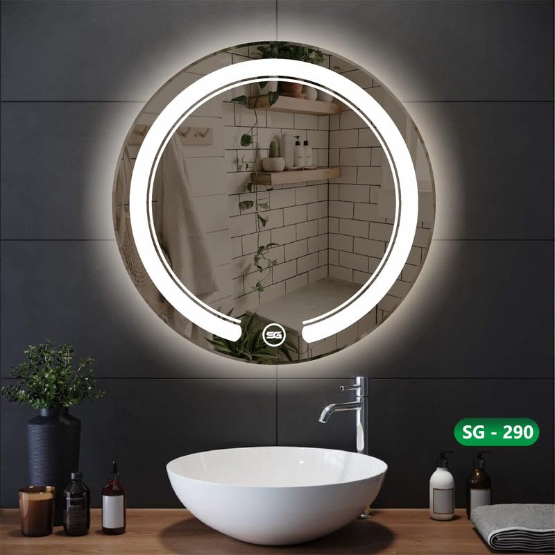 Spark Glass Round LED Sensor Mirror. (LedColour: White, Warm White, & Mix Light) - (Size:21 Inch)