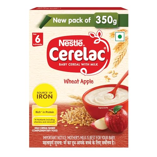 CERELAC Baby Cereal with Milk, Wheat Apple, Stage 1, From 6 to 24 Months , Source of Iron & Protein, Bag-In-Box Pack, 300g-350g (Weight May Vary)