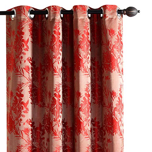 Deco Window Set of 2 Blackout Curtains for Doors 9 Feet Floral Room Darkening Thermal Insulated Soft Touch Polyester Privacy Panels with Stainless Steel Grommets (Red)