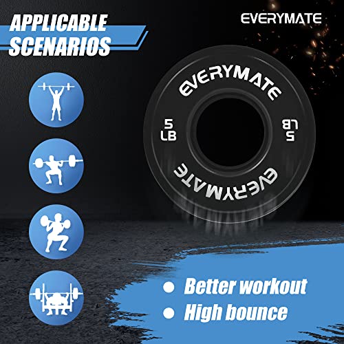 EVERYMATE Black Change Weight Plates 1.25LB 2.5LB 5LB Combo Set Fractional Plate Olympic Bumper Plates for Cross Training Bumper Weight Plates Steel Insert Strength Training Weight Plates