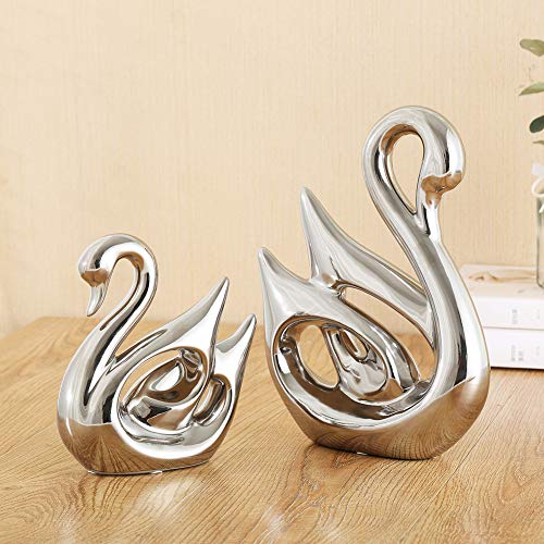 Anding Creative Home Decoration Ceramic Animal Statue Decoration Crafts Swan Lover (LY1269-Silver) Sculpture Souvenir Gift