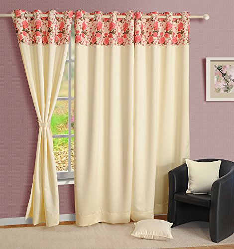 Swayam Blackout Door Curtain Set 1 for Bedroom, Guest Room - Thermal Insulator, Comes with Readymade Eyelets, Triple Layer Weave (7.5Ft) Noise Dampener, Machine Washable - Cream Pink