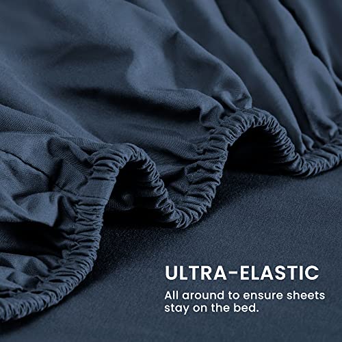 SLEEP ZONE Bed Sheet Sets Temperature Regulation Soft Wrinkle Free Fade Resistant Easy Sheets 4 PC, Navy Blue,King