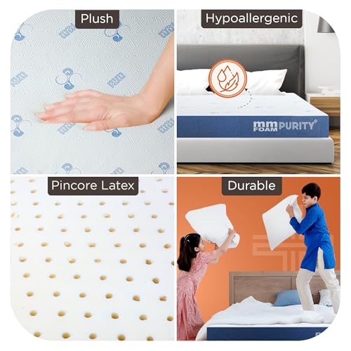 MM FOAM Purity+ 100% Natural Pincore Latex Hybrid Mattress | Hypoallergenic | High-Density PU Foam | Plush Design with 10-Year Warranty | King, 84 x 72 x 6