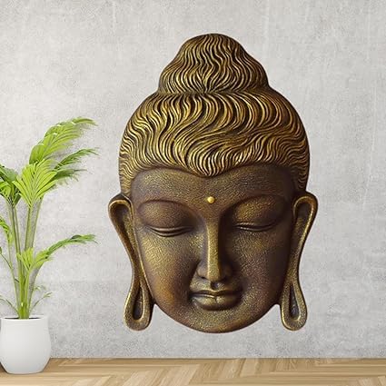 Shawshank 2.5 Feet Curly Buddha Head Wall Hanging Mural Showpiece for Home Entrance Decor, Office, Study Room -Idol Statue Buddha face Wall Mount/Buddha Curly Hair Face Wall Hanging