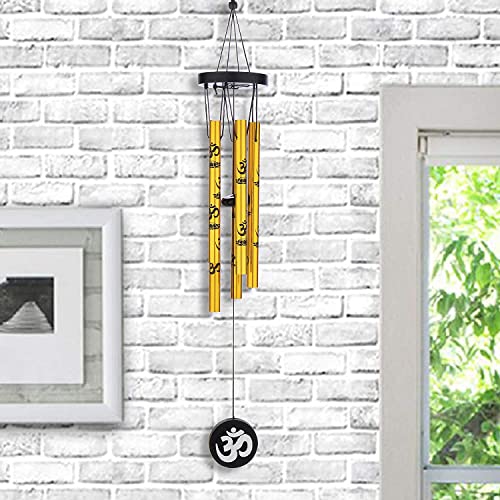 Arnav Feng Shui Metal Wind Chimes with Om Printed on Five Pipes for Good Luck (Golden)