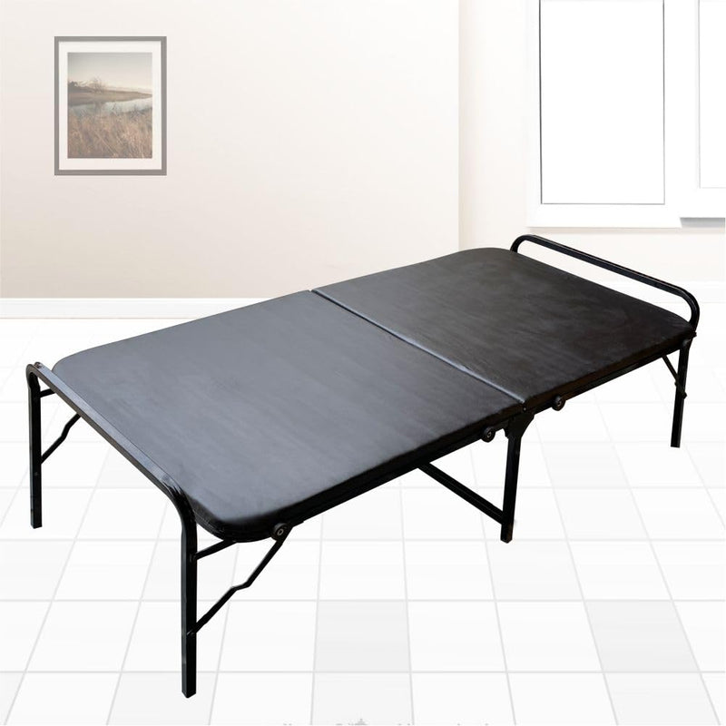 LEEWAY Metal Folding Bed - Single Size with Single Layer Mattress, Spare Bed, Easy Storage Bed, Portable Bed, Guest Bed. This Space-Saving Bed Offers Comfortable Sleeping, Bed Size (3ft x 6ft)