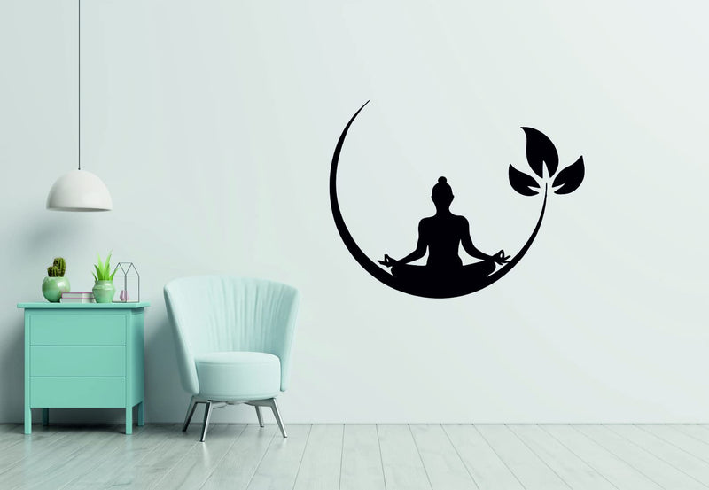 Kaushiki Wall Vinyl Religious Meditating Buddha Wall Sticker Black Colour (117 x 100 cm) Desg - 64