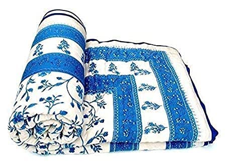 SK STORE Cotton Jaipuri Razai Traditional Sanganeri Print Light Weight razai Single Bed Quilt/Blanket -Set of 2 (White Booti, Single Bed)