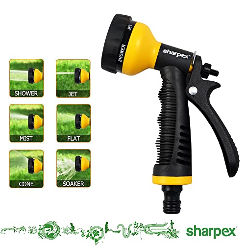 Sharpex High Pressure Water Gun Nozzle Spray for Garden Hose, Lawn, Car Washing, Bike Washer, Pets cleaning Sprinkler Water Gun - Heavy Duty Multi Adjustable Sprayer Nozzle For Pipe (Yellow), Plastic