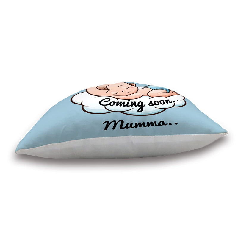 AWANI TRENDS Throw Pillow with ‎Satin 200 TC Coming Soon Mumma Printed Cushion Cover (12 X 12 inch), Multicolor
