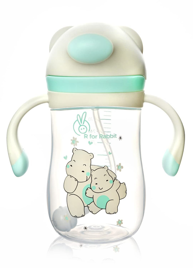 R for Rabbit Premium Hippo Baby Straw Sipper Bottle |10 fl oz | Anti Spill Sippy Cup with Soft Silicone Straw BPA Free & Non Toxic for Baby or Kids of 12 Months -(300 ml Green)