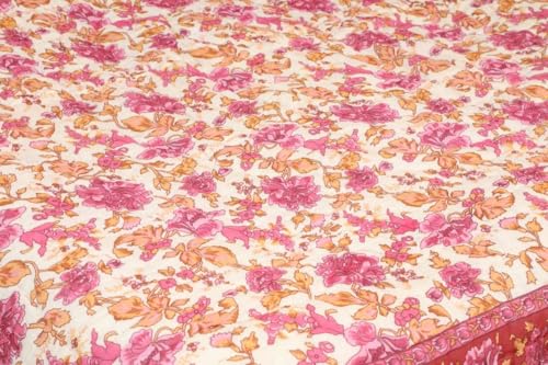 fashhub Rajasthani Jaipuri Pure Organic Cotton Floral Printed Skin Friendly Single Bed AC Room's Blanket Jaipuri Razai/Rajai/Quilt/Blanket/Dohar (Beige/Pink) (Pack of-2)