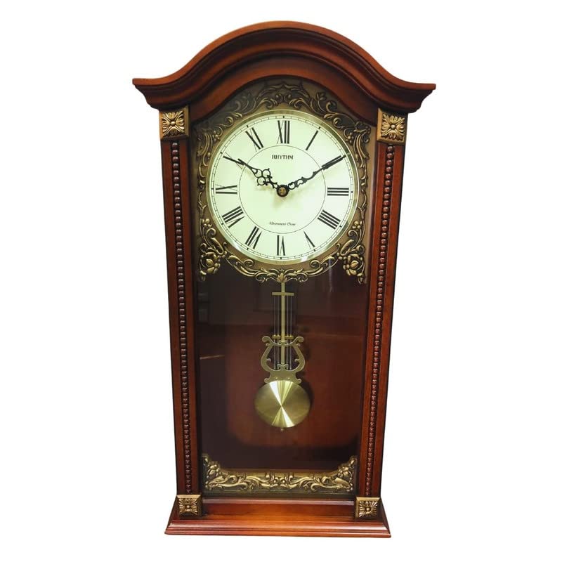 RHYTHM Japan Volume Control Pendulum Sip Wooden Case Analog Wall Clock (Brown, 28.5X59.0X12.0Cm)