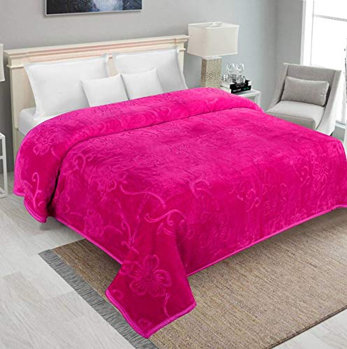 DEILYVERY Ultra Soft Embossed Korean Mink Single Bed Blanket for Winter (Pink, 60 x 90 Inches)