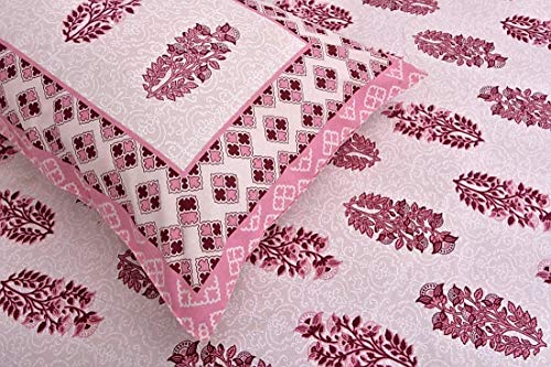 DWARDROBE-Double Bed Printed Cotton Bedsheet Set with 2 Pillow Covers, 160TC Breathable & Wrinkle Free (90x100Inches) (Pink & White)