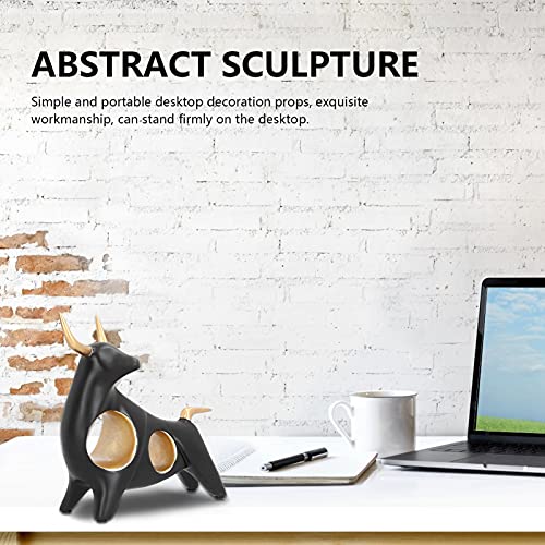 Bull Figurine, Multi‑Functional Vivid Abstract Sculpture Animal Statue with Anti Skid Pad for Office for Living Room for Wine Cabinet(BS817 Lift Black)