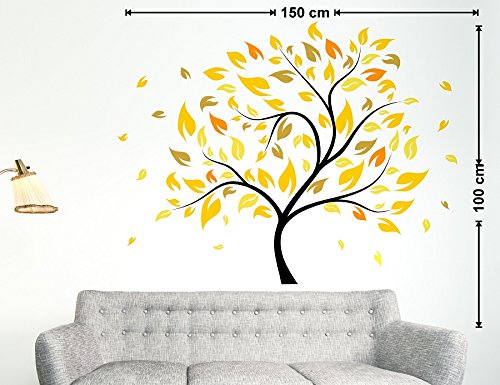 Wallstick ' Yellow Tree ' Wall Sticker (Vinyl, 150 cm x 100cm, Multicolor) 69-N-03