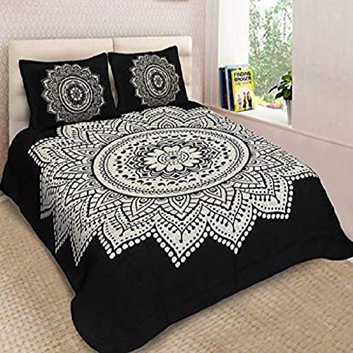 Lakshita Enterprises King Size Cotton Comfort Superior Rajasthani Jaipuri Traditional Sanganeri Floral Print 170TC Double King Bedsheet with 2 Pillow Cover (Design-1)