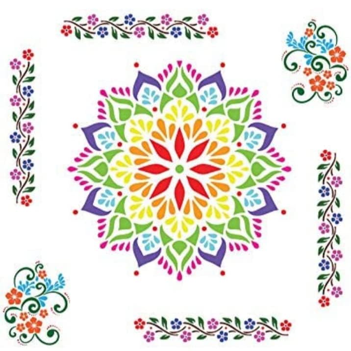 Printfry 3mm MDF Pine Big Rangoli Stencil kit for Diwali or Many Other Festivals DIY (Set of 3pcs)