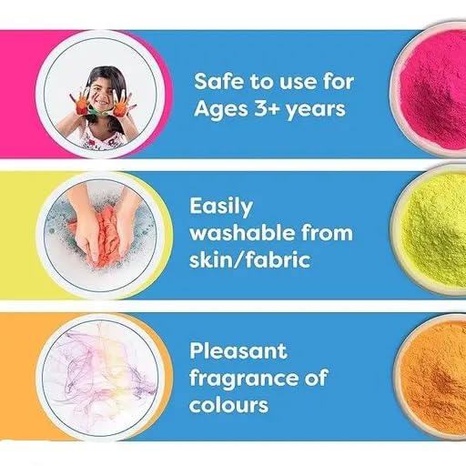 FETE PROPZ Gulal (Multicolour) (Pack of 8) | 100% Natural and Herbal Gulal | Organic Coloured Powder | Non-Toxic and Skin-Friendly Holi Gulal | Holi Celebration