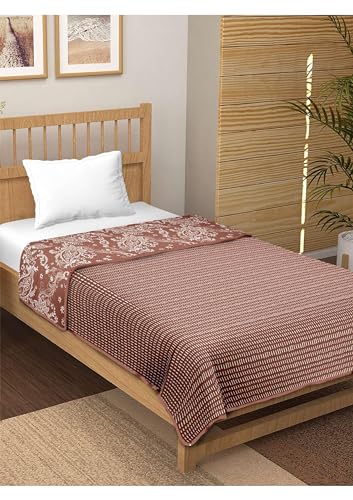 Anadhika 100% Cotton Reversible Dohar Single Bed AC Blanket for Summer Winter Travelling Light Weight Soft Blanket 60"x90" -Miniature Brown