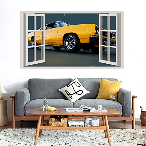 GADGETS WRAP Printed Wall Decal Sticker Fake Window Style Decal (90cm x 50cm) - Yellow Drag Car