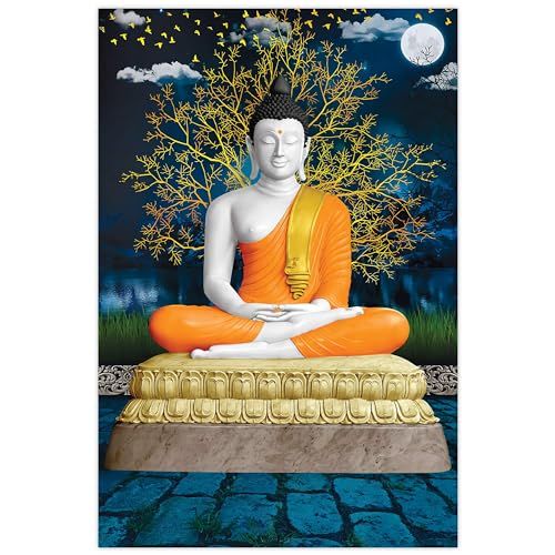 Indianara Rolled Sparkled Gautam Buddha Art Print for Room Décor Digital Reprint 36 inch x 24 inch Painting (10762PST)