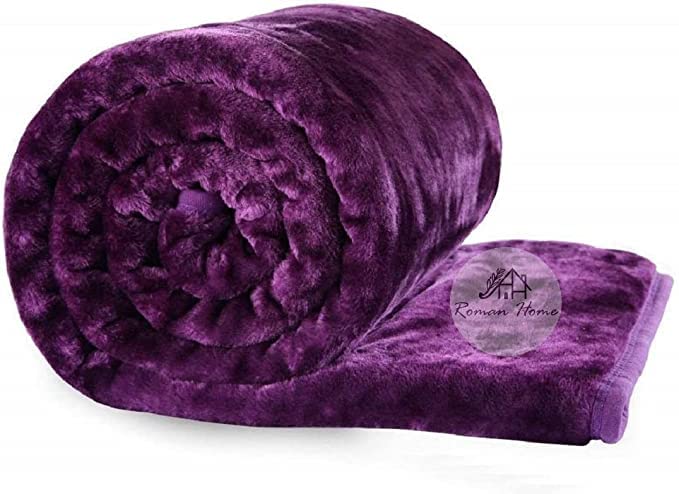 PREM HOUSE Velvet Floral Embossed Super Soft Heavy Single Bed Mink Blanket for Winter (Purple, Single Bed (60x85 Inch)